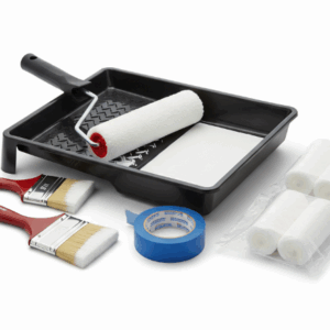 Kit de pintura para interiores (rodillos, brochas, bandeja, cinta)
